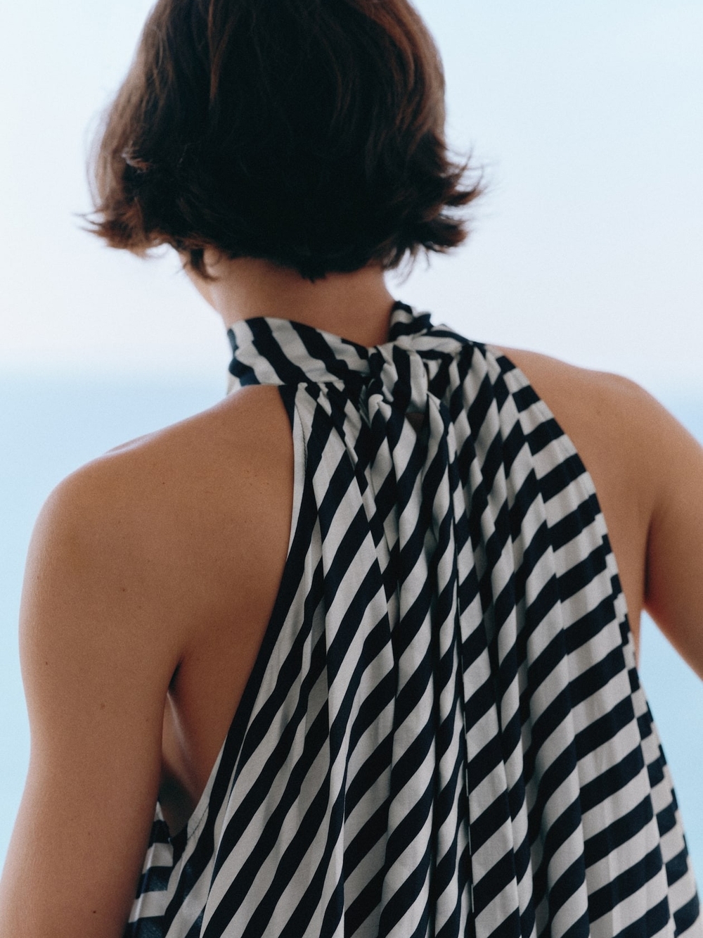 H&M Tie-detail A-line Maxi Dress Navy Blue White Striped Bnwt - Picture 9 of 15